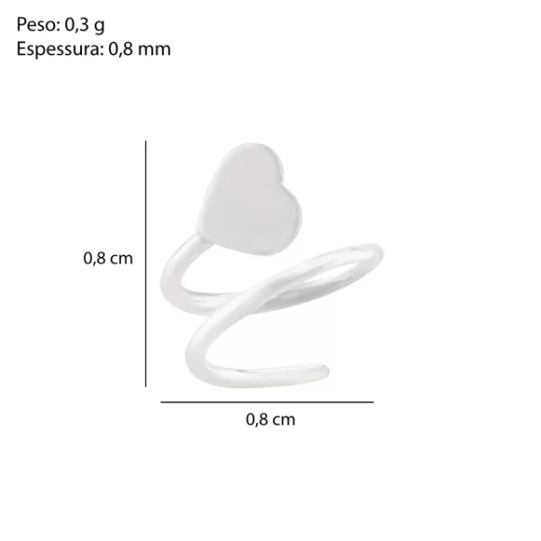 Piercing Para Furo Torção Coração Prata 925 - Imagem 4