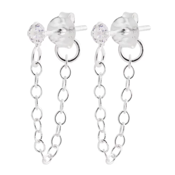 Brinco Ponto de Luz com Corrente Zirconia White Prata 925 - Imagem 2