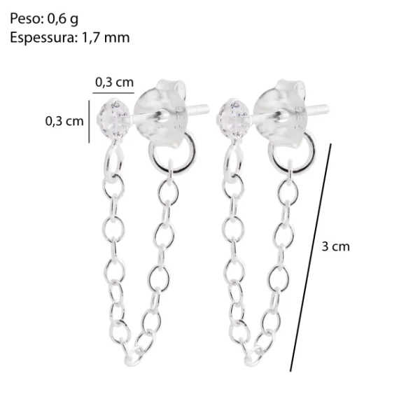 Brinco Ponto de Luz com Corrente Zirconia White Prata 925 - Imagem 3